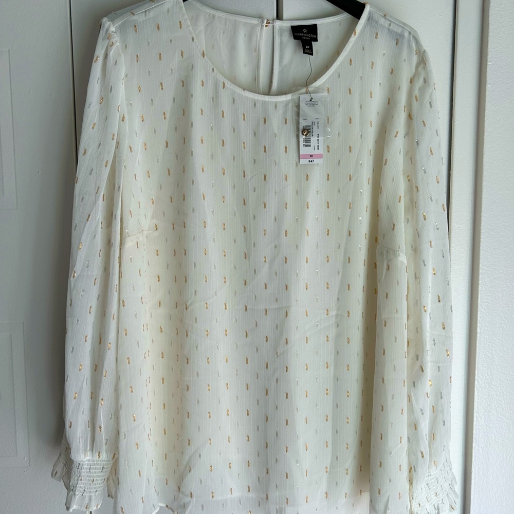 Worthington blouse NWT women’s 2X white and gold